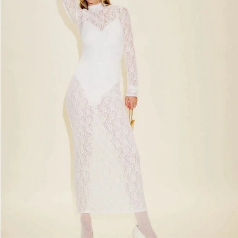 Reformation White Lace Long-Sleeve Maxi Dress
